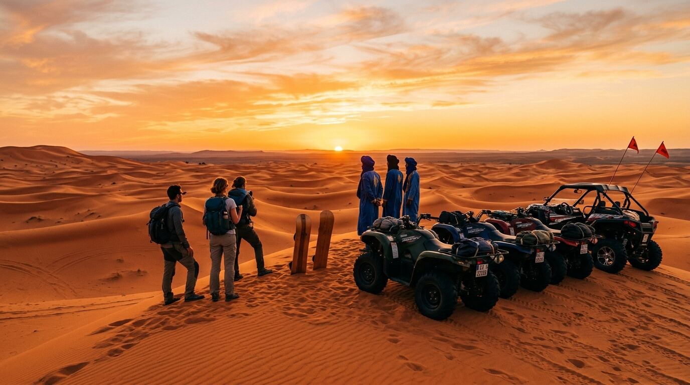 Clear sunny weather over the Erg Chebbi desert dunes in Merzouga, Morocco
